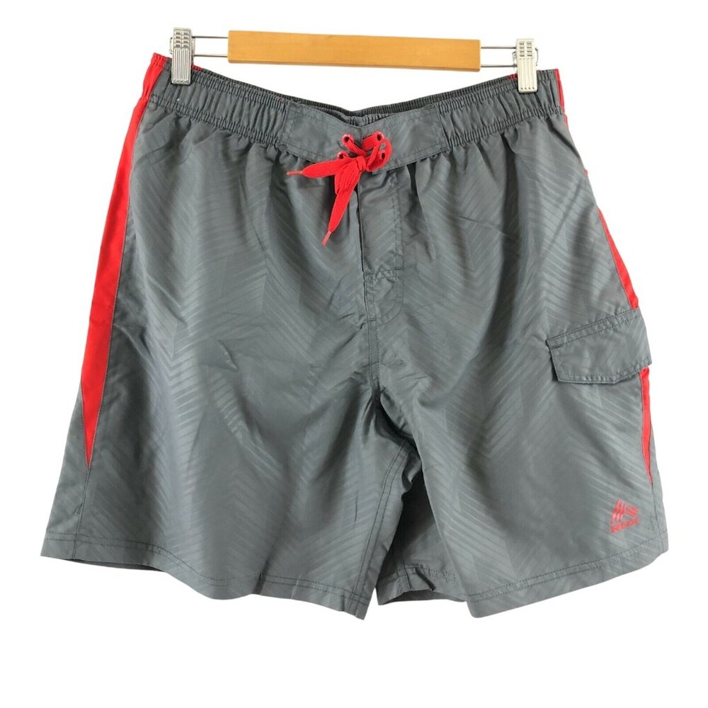 RBX Mens Swim Trunks Cargo Striped Gray Red Mesh Elastic Waist Size M